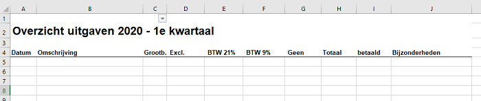 uitgaven bijhouden in Excel